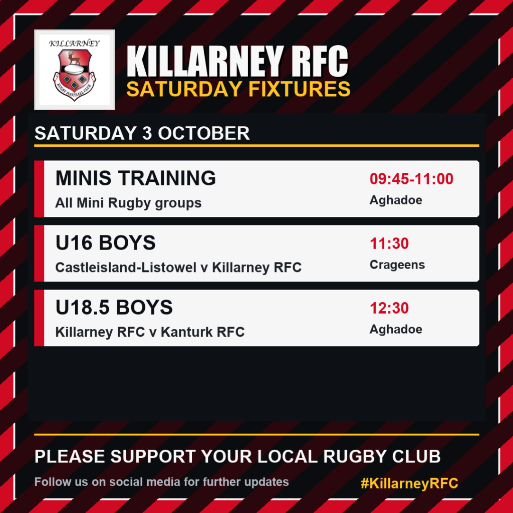 Weekend Fixtures & Minis Training | Killarney RFC image 1