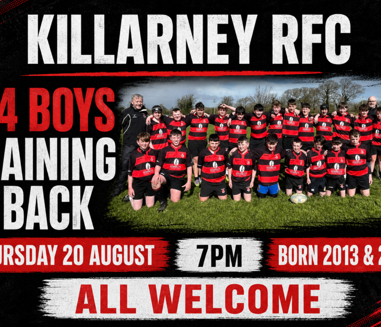 Killarney RFC U14 Boys Training Returns on Thursday, August 20 at 7PM