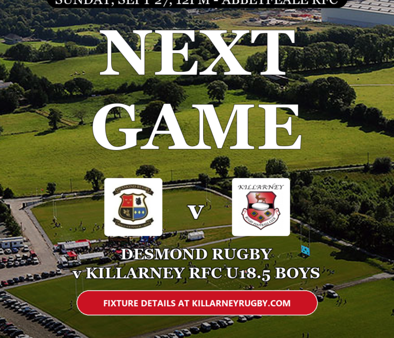 Big Away Match! Desmond Rugby v Killarney RFC U18.5 Boys!