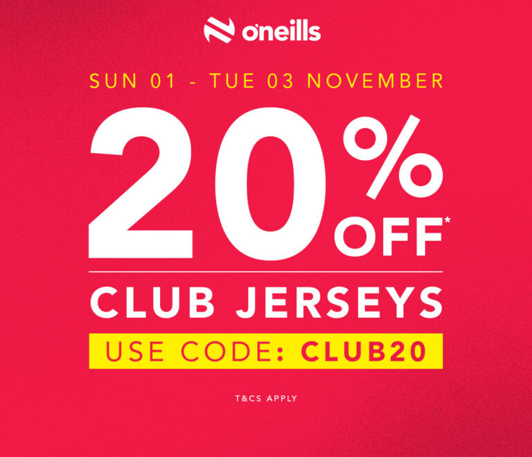20% Off Club Jerseys with O’Neills